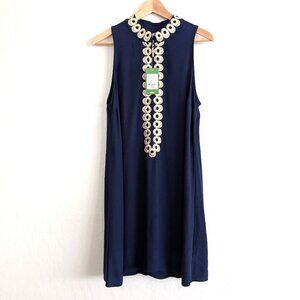LILY PULITZER Dress 10 Jane Shift True Navy Gold Accent Sleeveless Lightweight
